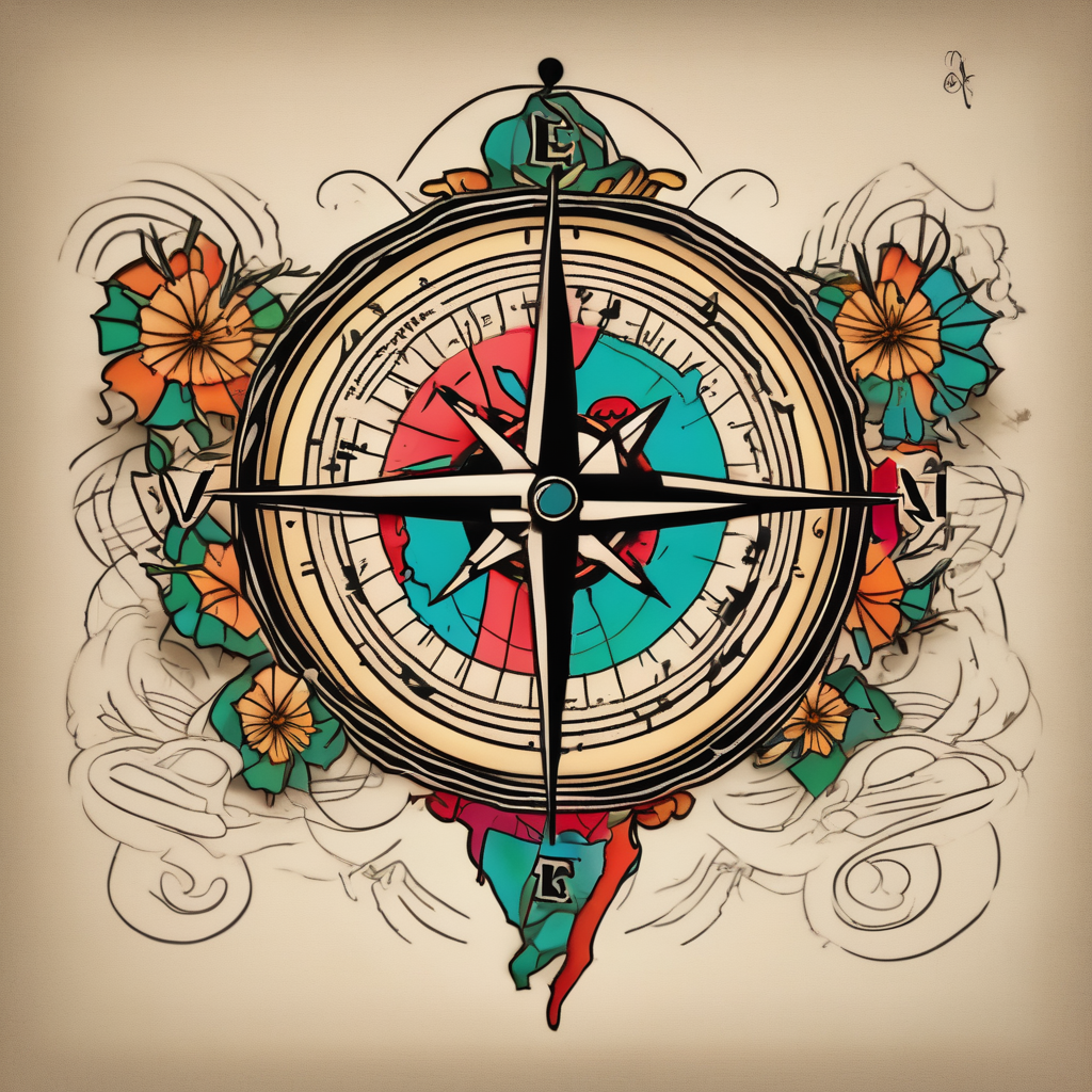 Compass on the hand in the shape of Nigeria with longitude written on the top and latitude written on the bottom. Draw lines from a treasure map connecting from the arm to the tattoo fishing tattoos, design de tatouage Japonais généré par IA